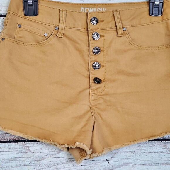 Rewash Women’s High Rise Mustard Yellow Denim Shorts Size 5 Button Fly Frayed He - Picture 2 of 6